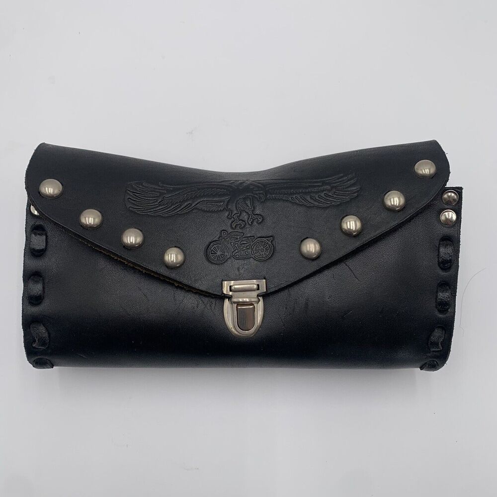 Leather Motorcycle Studded Storage Pouch Eagle‎